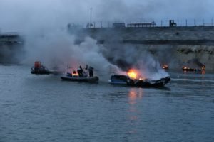 Feu de bateaux à Saint-Malo le 30 avril 2017